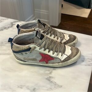 Golden Goose Sneakers with Red Star and Tan Accents